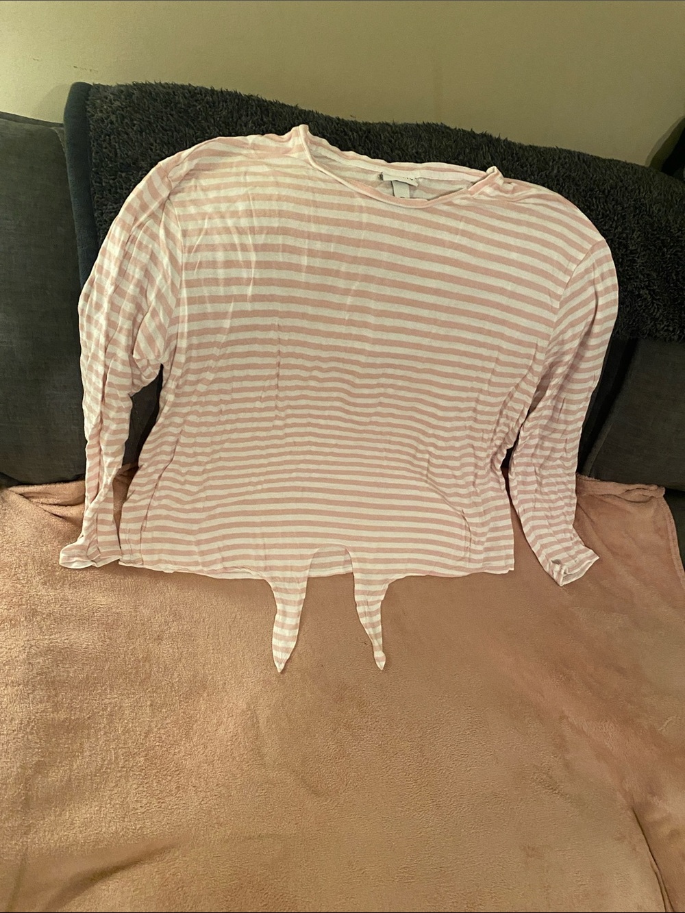 Ava & Viv Pink and White Striped Long Sleeve Tie-Front Top